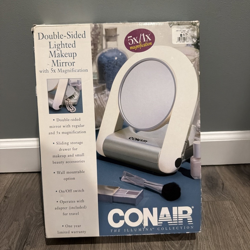 Vintage ConAir The Illumina Collection Double-Sided Lighted Makeup Mirror 5x